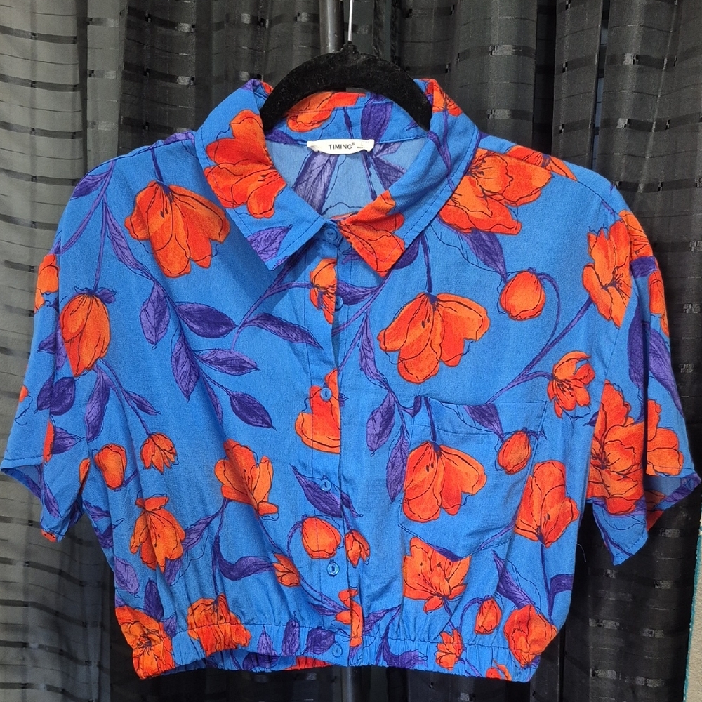 Timing Blue and Orange Floral Top